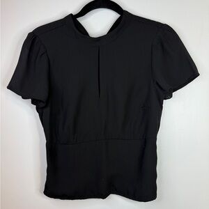 Abercrombie & Fitch Black Short Sleeve Smocked Back Bow Blouse Top Small NWT